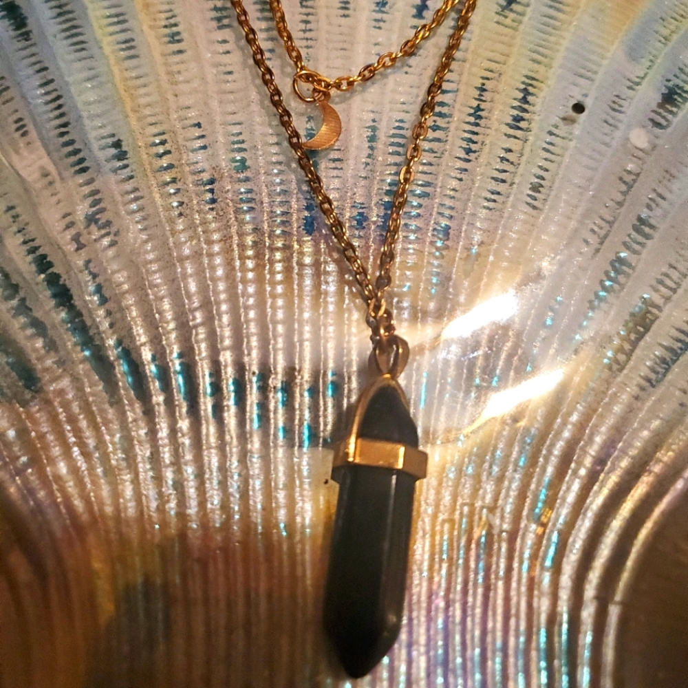 Gold Chain with Black Crystal Necklace